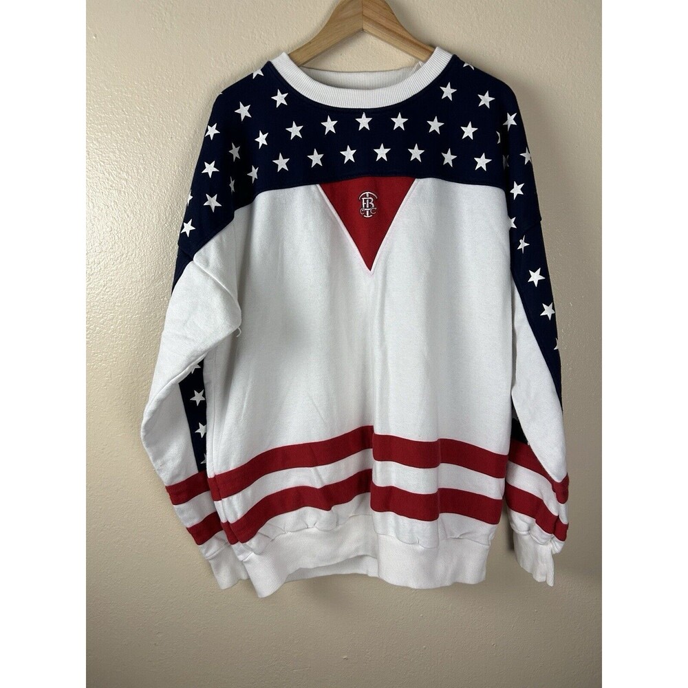 Vintage USA Crew neck Sweatshirt  XL Flag Colorblock Patriotic American 90s